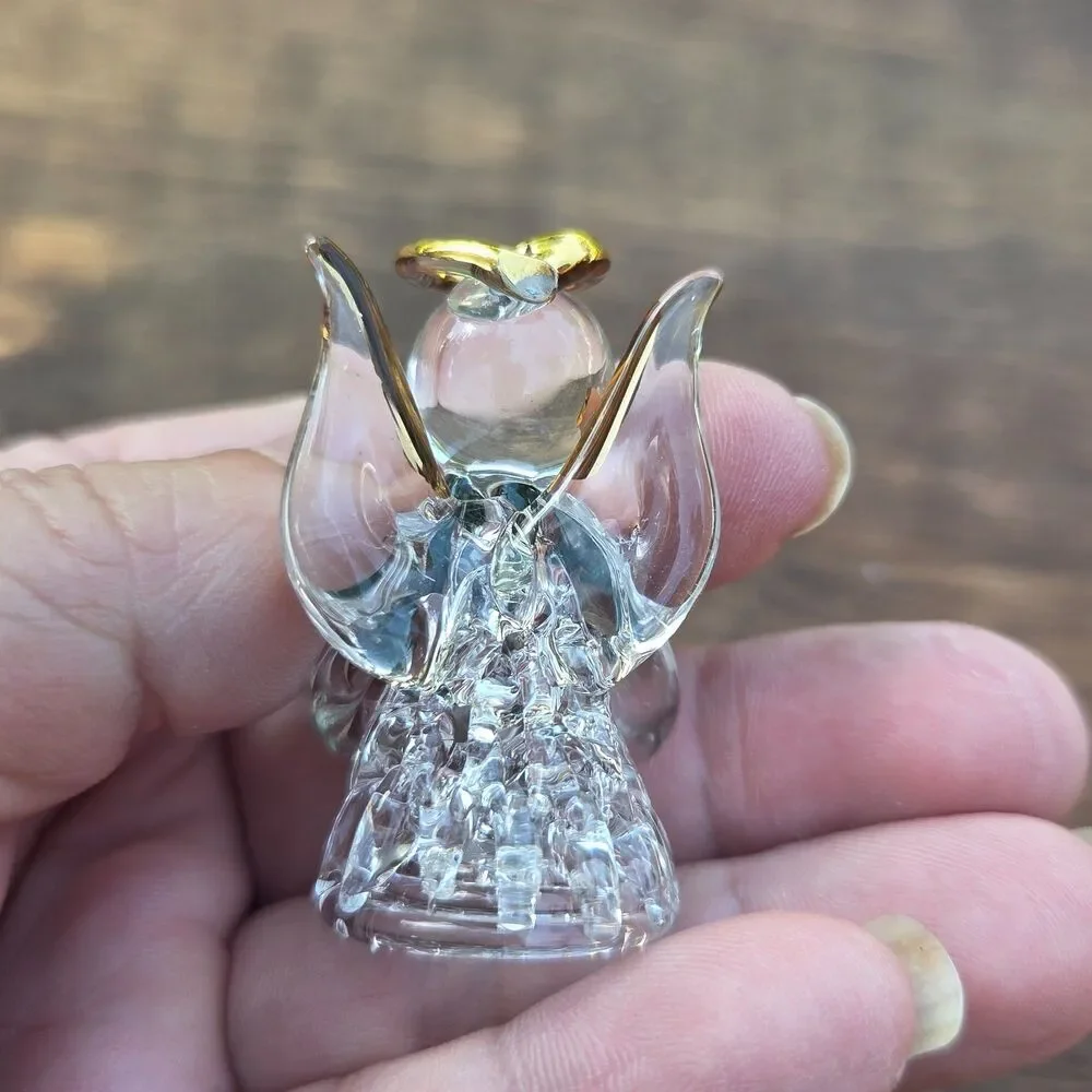 Hand Blown Glass Angel Figurine Christmas Tree Mini Ornament w/ Gift Box 1.5